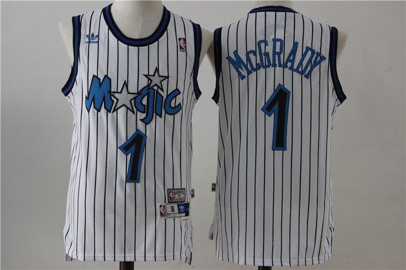 Men Orlando Magic #1 McGrady White Stripe Throwback NBA Jersey->milwaukee bucks->NBA Jersey